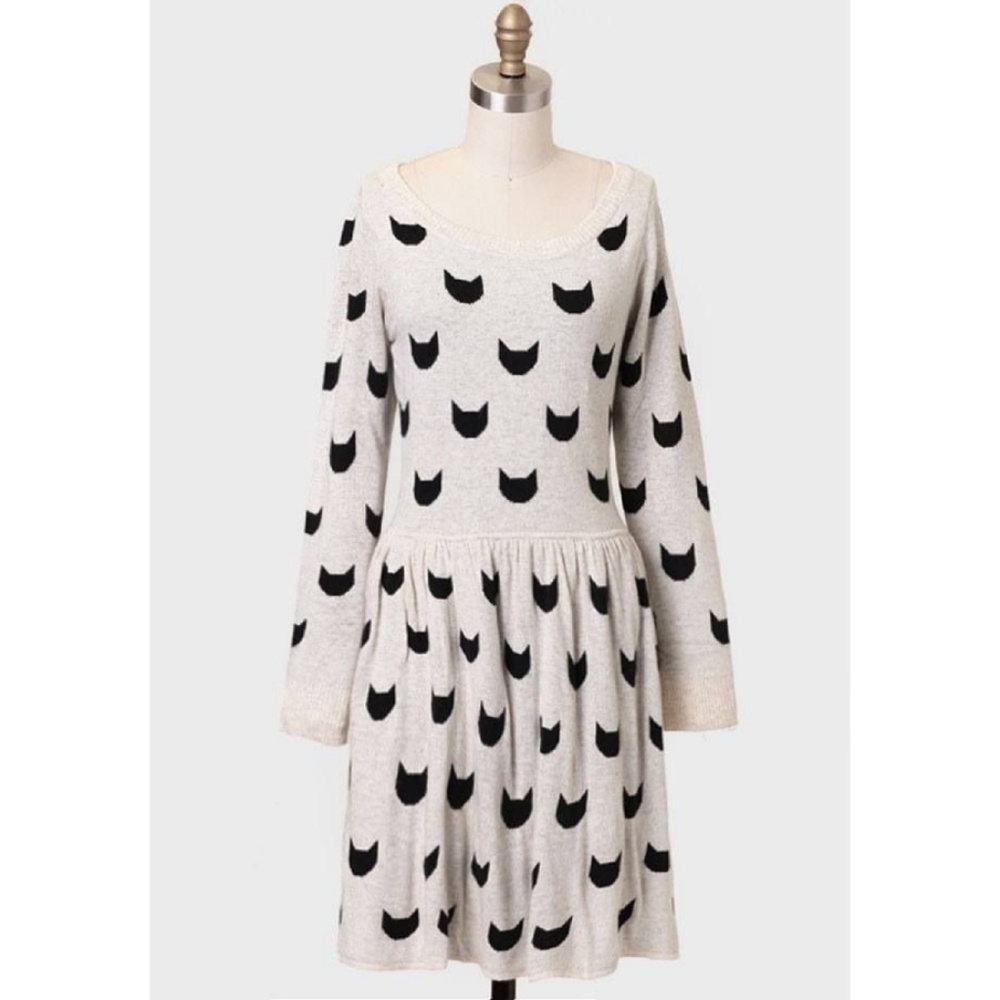 Dear Creatures Modcloth Cat Sweater Dress Small